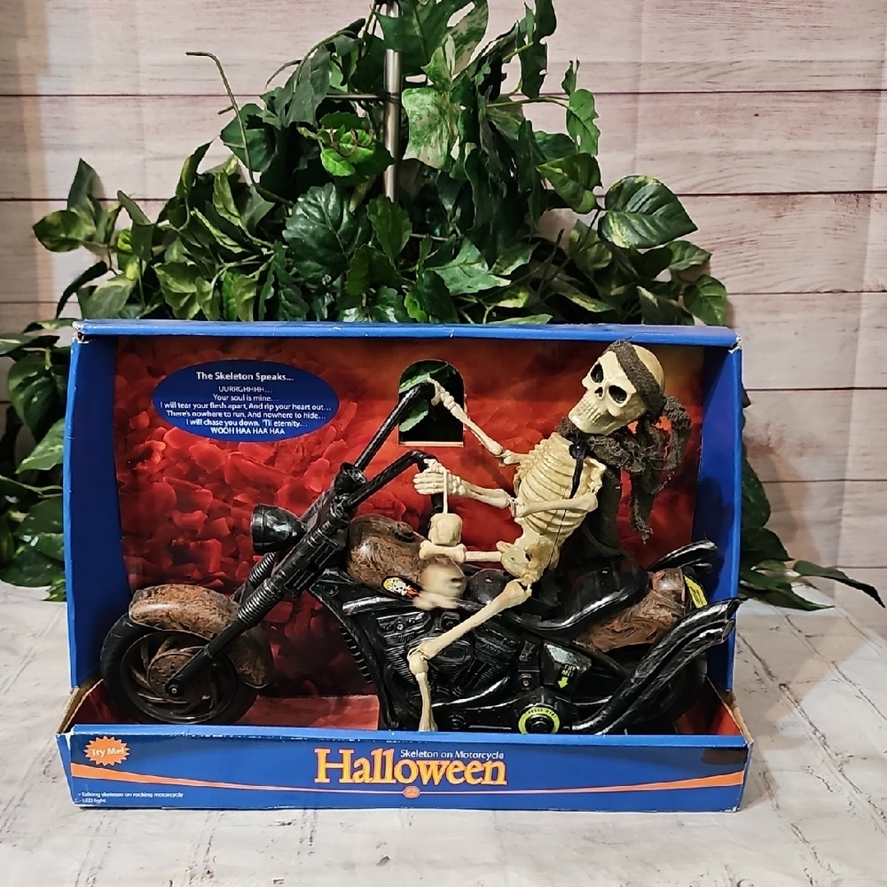 Skeleton on Motorcycle Halloween Decor